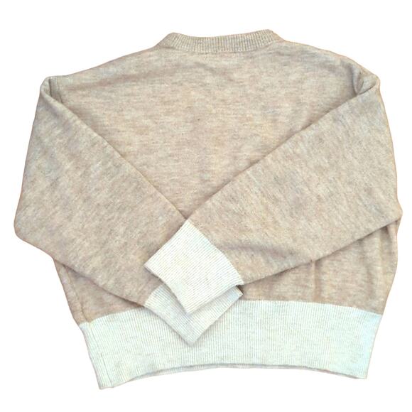 H&M Color Block Cropped Cream and Tan Warm Soft Crew Neck Winter Sweater - Picture 2 of 3